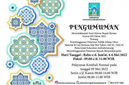 Pengumuman Jam Pelayanan saat Masa Cuti Lebaran